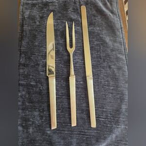 Mid Century Mod Stainless Steel Carving Set In Protective Felt Made In Italy